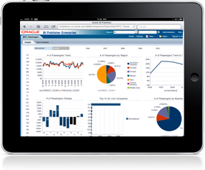 A screen shot of Oracle Business Intelligence Enterprise Edition (OBIEE) running on Apple's iPad.