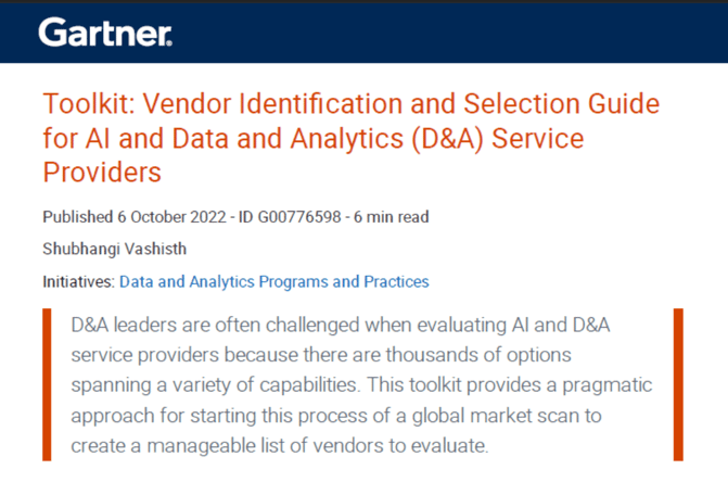 KPI Partners named in the Oct 2022 Gartners  Vendor Identification and Selection Guide for AI and Data and Analytics (D&A) Service Providers for the 4th time in a row (1)